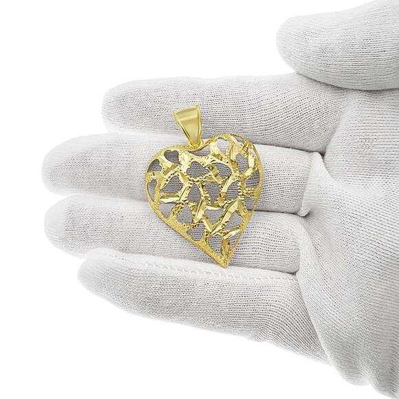10k Yellow Gold Heart Love Charm Pendant 1.7 inch - Picture 1 of 4